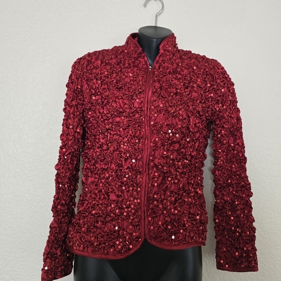 MSK Jackets & Blazers - Msk Evenings Rusched Red Sparkle Sequin Stretchy Jacket Small